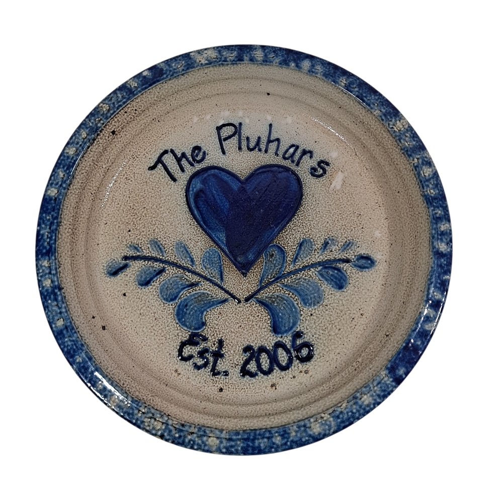Eldreth Pottery Pie Plate 2013 Signed Blue Heart 11" Round